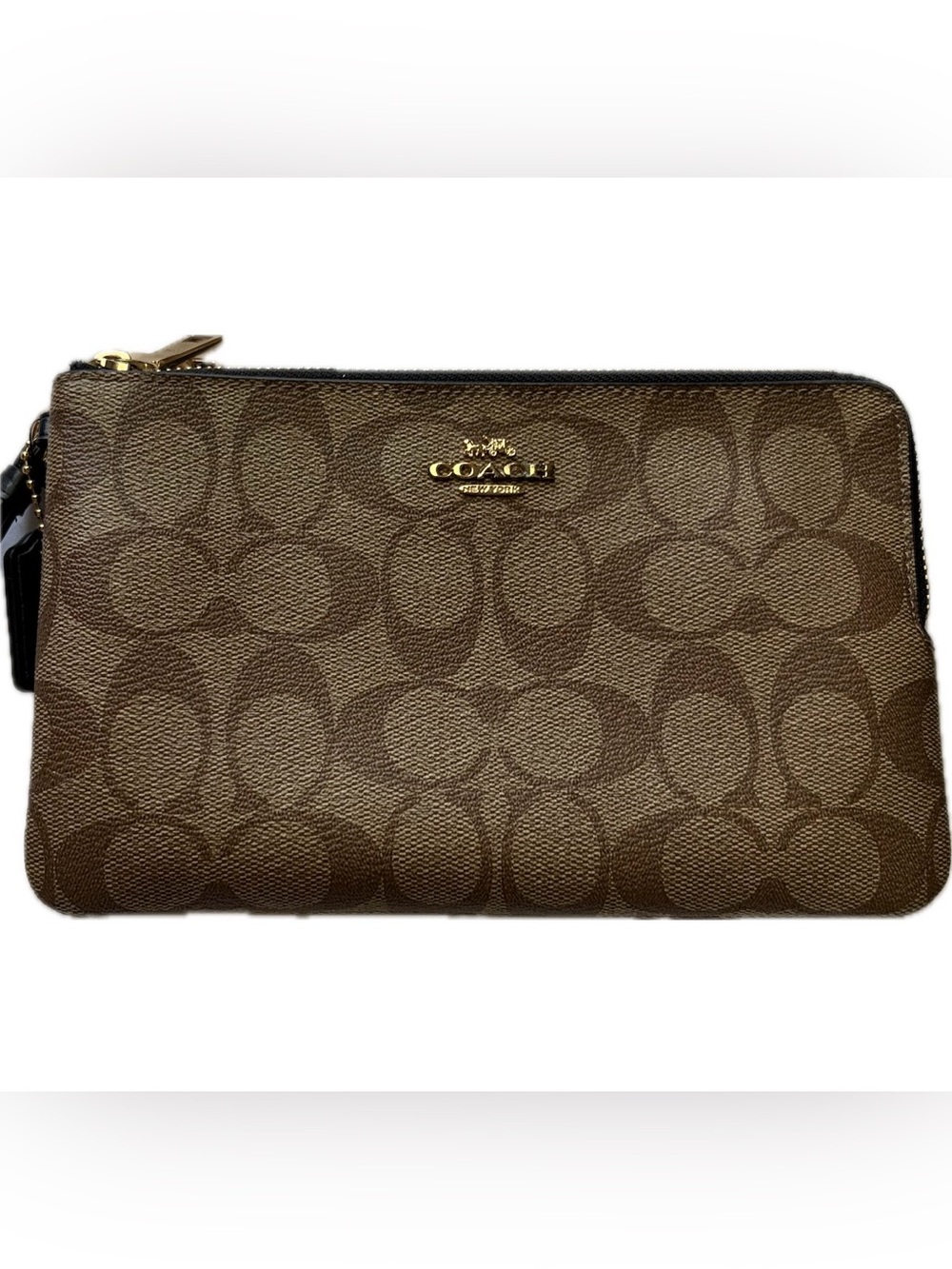 Coach Brown Signature Double Zip Wristlet Wallet
